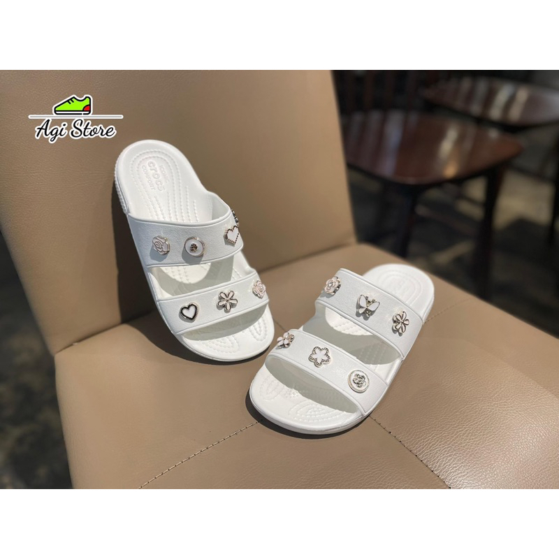 Dép Lê Hai Quai Classic Đế Thấp Màu Trắng