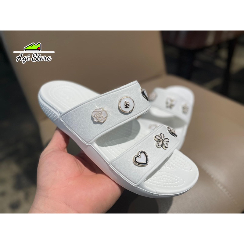 Dép Lê Hai Quai Classic Đế Thấp Màu Trắng