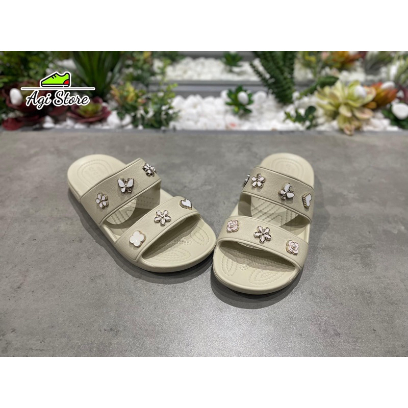 Dép Lê Hai Quai Classic Đế Thấp Màu Kem