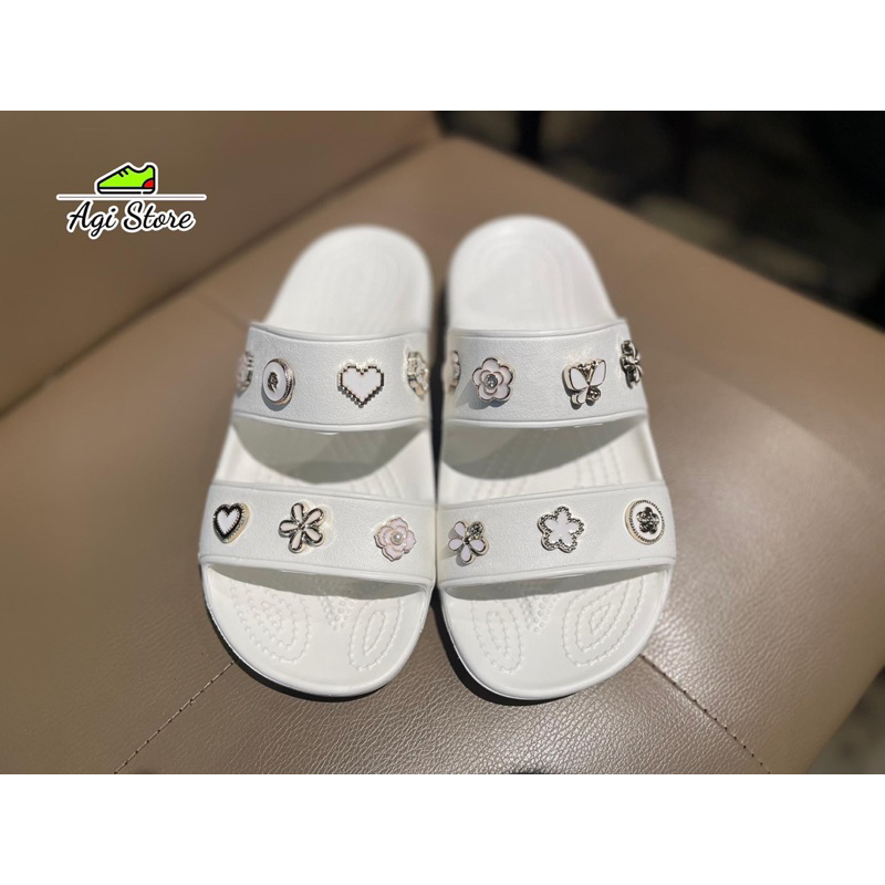 Dép Lê Hai Quai Classic Đế Thấp Màu Trắng
