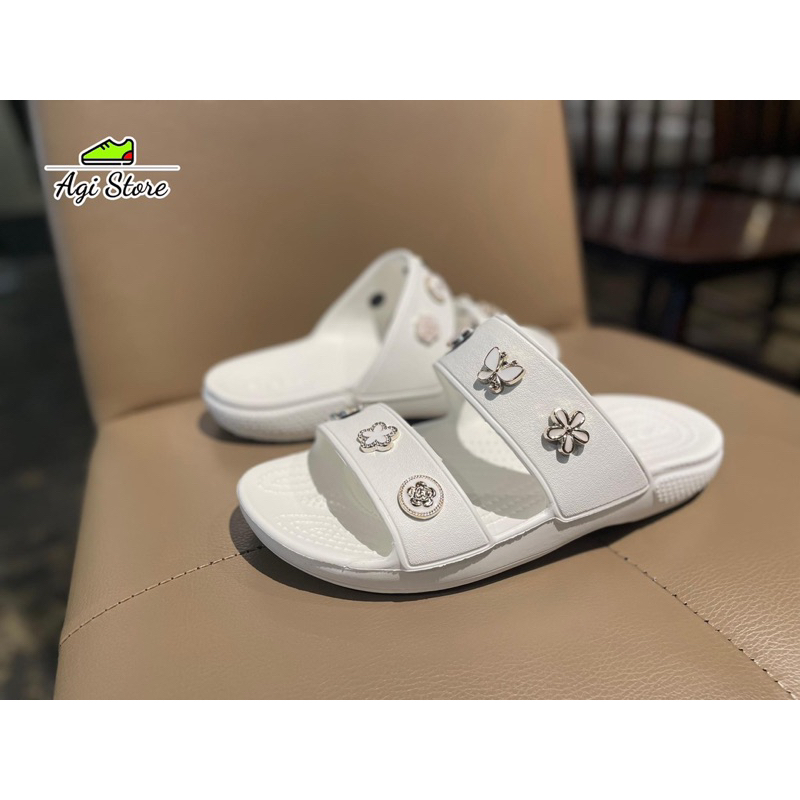 Dép Lê Hai Quai Classic Đế Thấp Màu Trắng