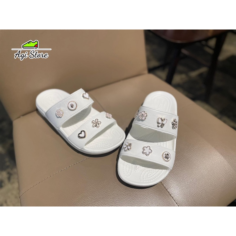 Dép Lê Hai Quai Classic Đế Thấp Màu Trắng