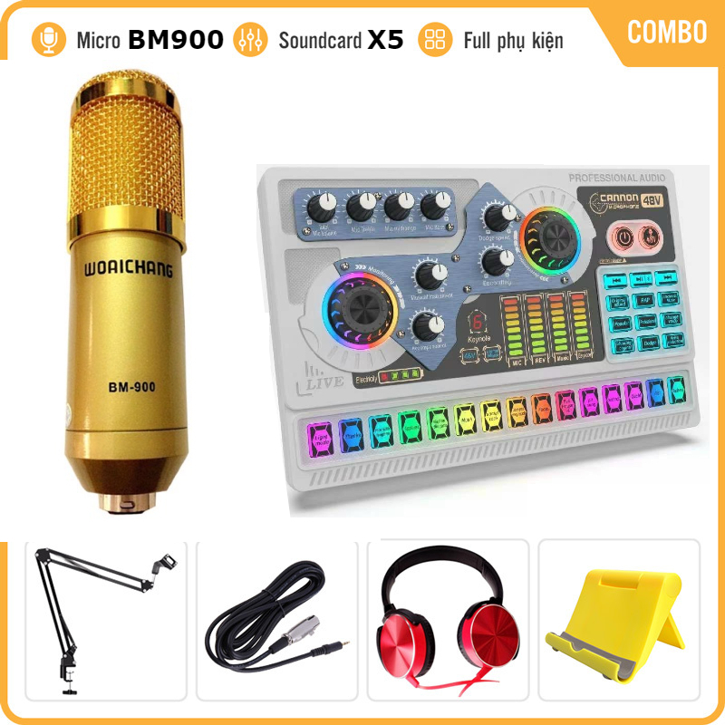 Sound Card X5 Kèm Mic BM900 Cao Cấp Kiểu Dáng Cực Đẹp, Âm Thanh Hay Tặng Kèm Tai Nghe Dễ Sử Dụng. Bả