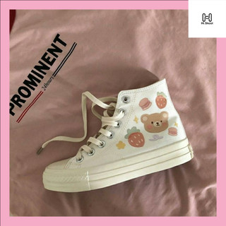 Giày cao cổ sneaker trắng hoạt tiết dễ thương kiểu dáng basic đơn giản học sinh G00013