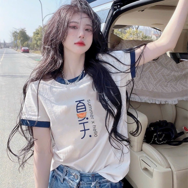 Áo phông cotton trắng hoạ tiết