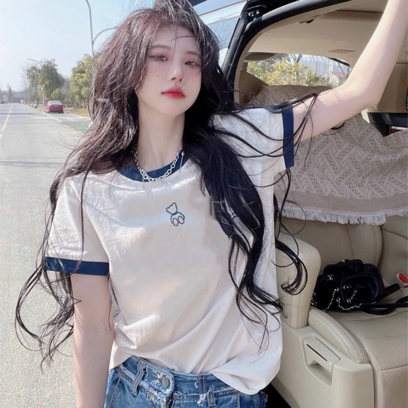 Áo phông cotton trắng hoạ tiết