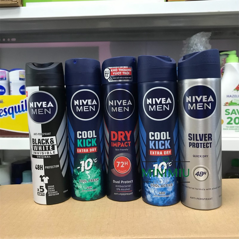 Xịt ngăn mùi Nivea men khử mùi hôi cơ thể cool kick/silver/Deep/dry/khô thoáng/mát lạnh/phân tử bạc 150ml