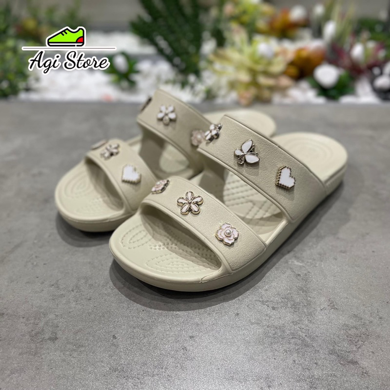 Dép Lê Hai Quai Classic Đế Thấp Màu Kem