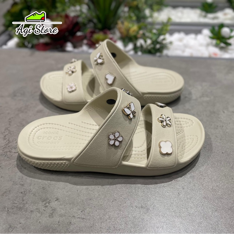Dép Lê Hai Quai Classic Đế Thấp Màu Kem