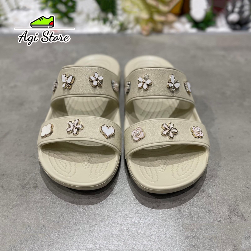 Dép Lê Hai Quai Classic Đế Thấp Màu Kem