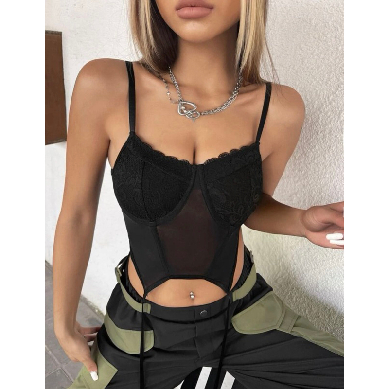 Áo 2 dây corset lưới phối ren tà bứmm quyến rũ🎀