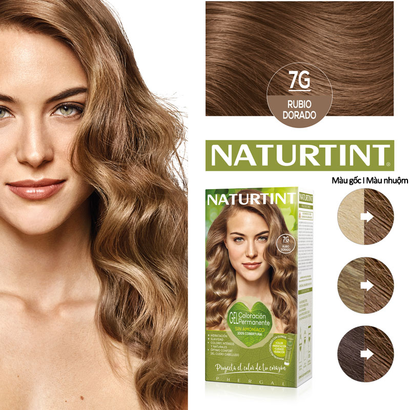 [Màu vàng 7G] Gel nhuộm phủ bạc, dưỡng tóc với 27 thảo mộc Naturtint chính hãng Tây Ban Nha
