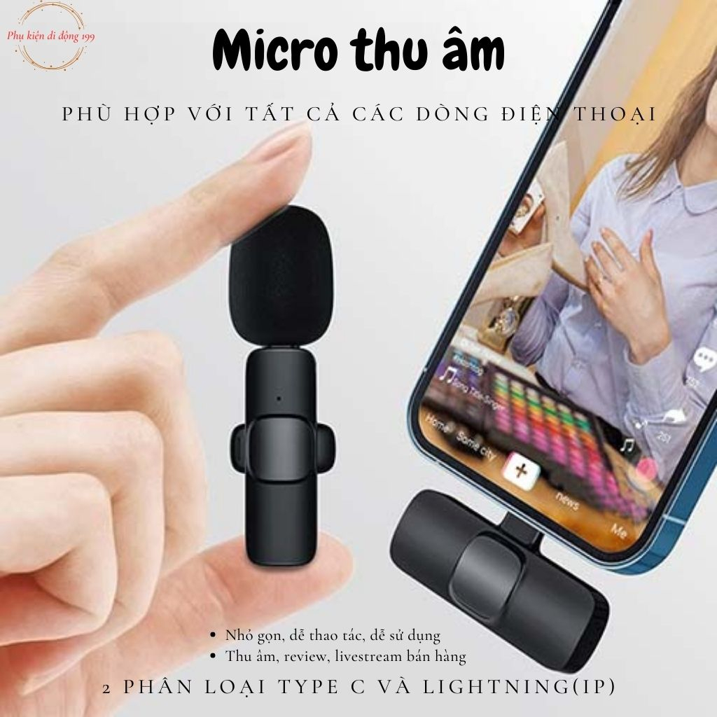 Micro khử tiếng ồn quay vlog video review, Mic thu âm không dây khử nhiễu, micro livestream cài áo tiện lợi