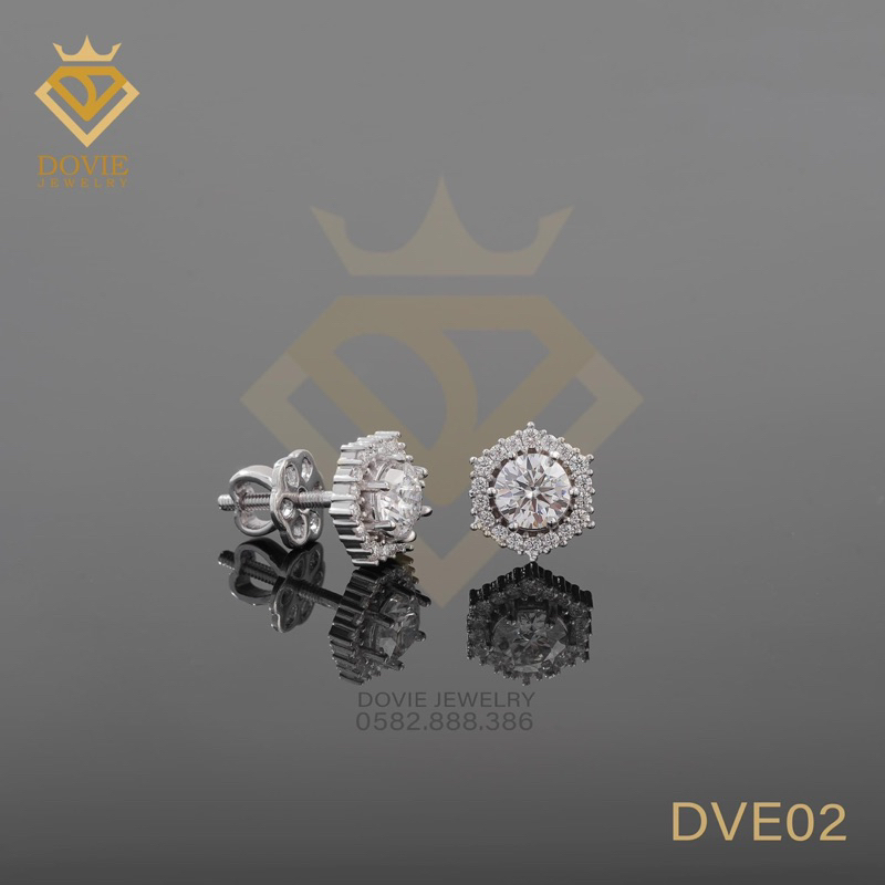 Khuyên Tai Nam/Nữ Lục Giác Đính full Kim Moissanite