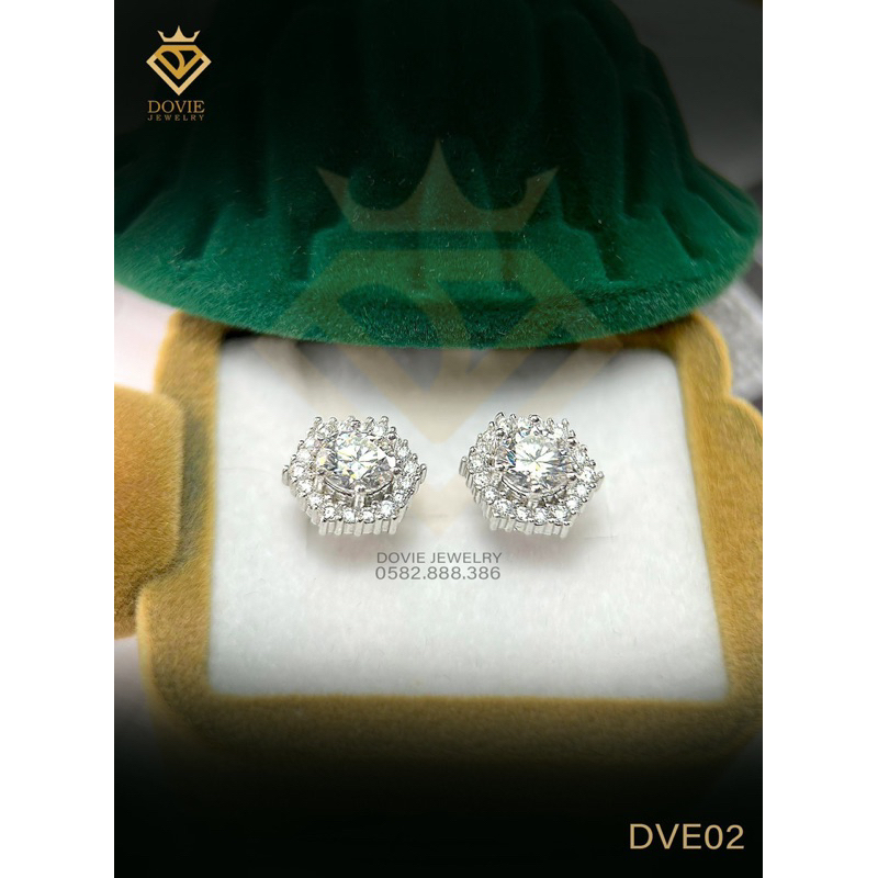 Khuyên Tai Nam/Nữ Lục Giác Đính full Kim Moissanite