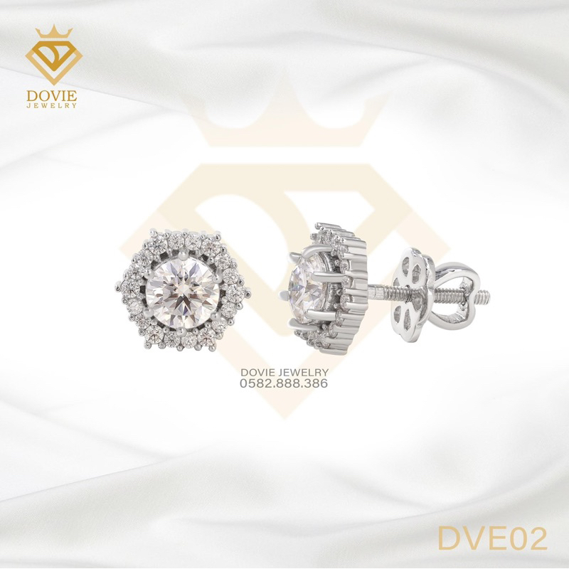 Khuyên Tai Nam/Nữ Lục Giác Đính full Kim Moissanite