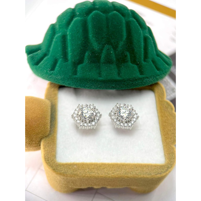 Khuyên Tai Nam/Nữ Lục Giác Đính full Kim Moissanite