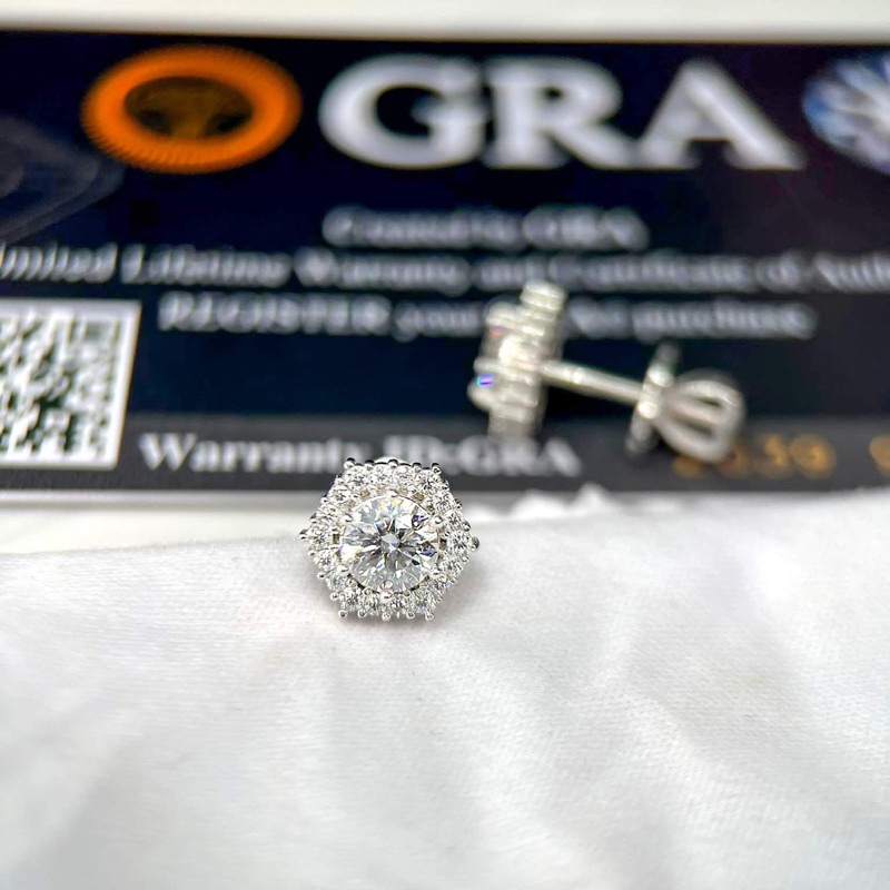Khuyên Tai Nam/Nữ Lục Giác Đính full Kim Moissanite