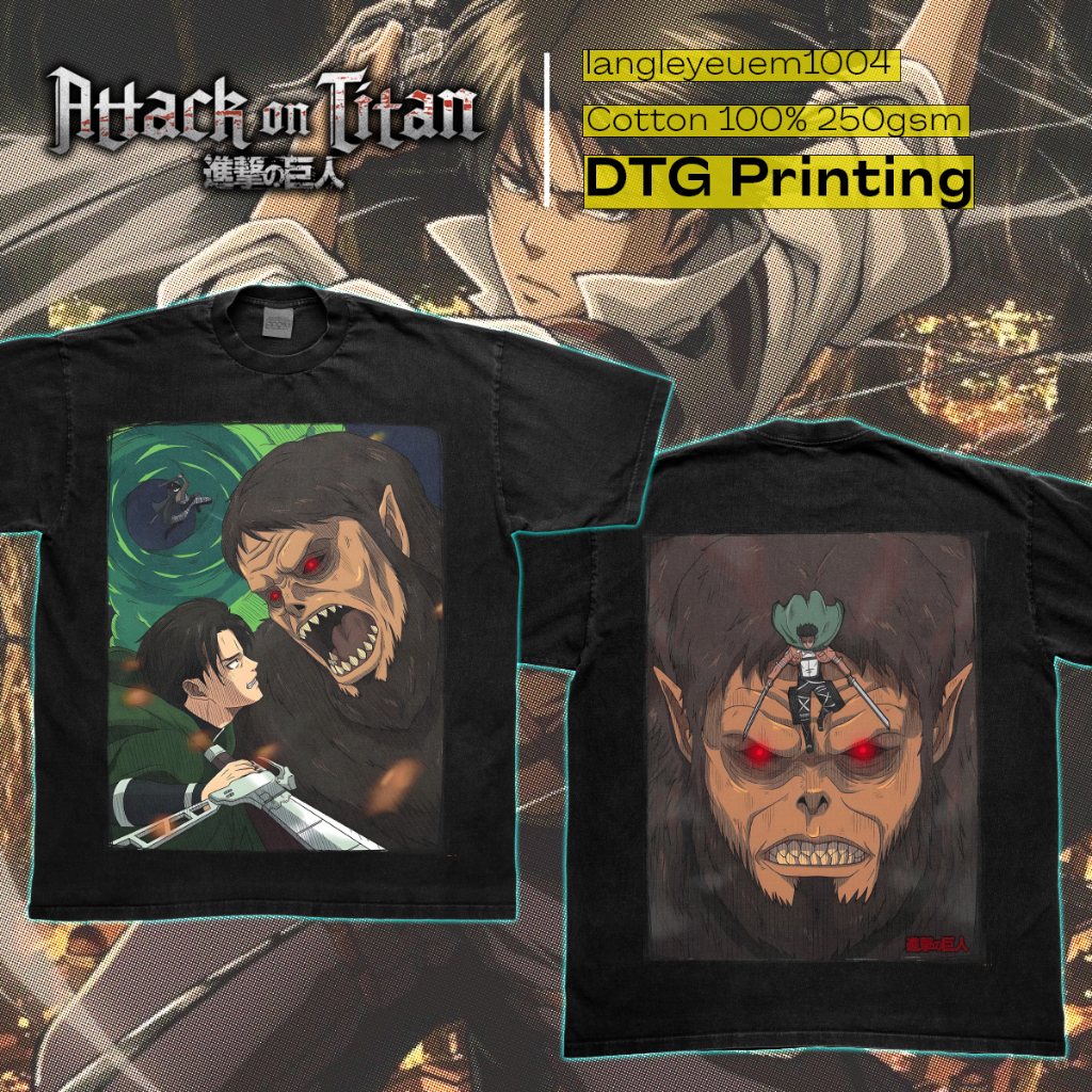 Áo thun Attack On Titan áo phông in hình anime Shingeki no Kyojin - LEVI màu đen oversized tay lỡ unisex 100% cotton