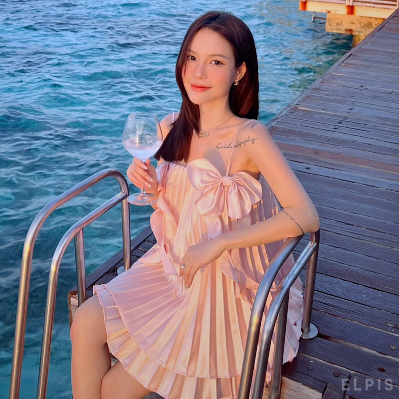 Váy lụa nơ hai dây Ashley