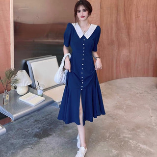 Đầm đuôi cá cổ trắng nút ngọc 2 màu (kèm hình thật)