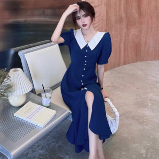 Đầm đuôi cá cổ trắng nút ngọc 2 màu (kèm hình thật)