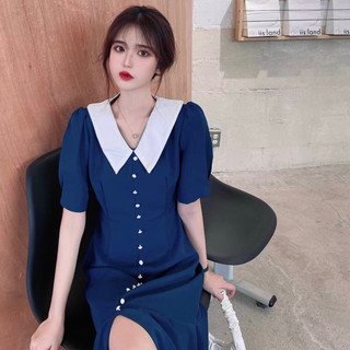 Đầm đuôi cá cổ trắng nút ngọc 2 màu (kèm hình thật)
