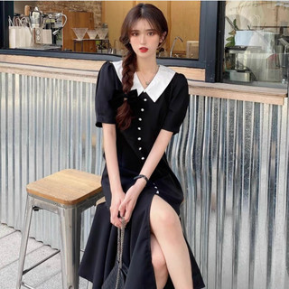 Đầm đuôi cá cổ trắng nút ngọc 2 màu (kèm hình thật)
