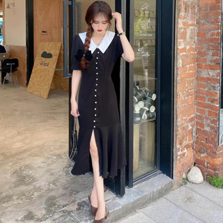 Đầm đuôi cá cổ trắng nút ngọc 2 màu (kèm hình thật)