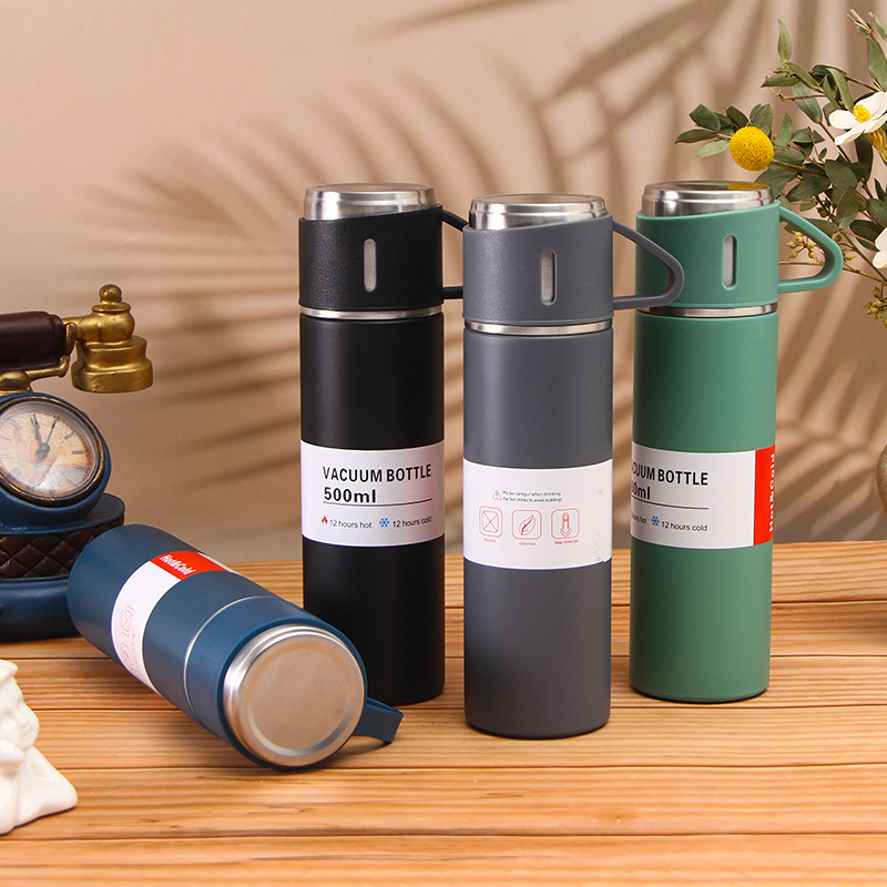 💗FREESHIP💗Bình Giữ Nhiệt Cao Cấp 500ML Lõi Inox 304 Tặng Kèm 2 Cốc Cách Nhiệt