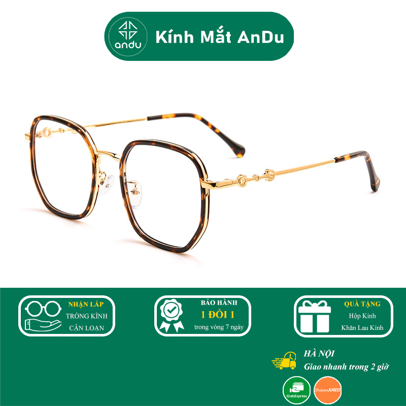 Gọng kính cận thời trang nam nữ AnDu dáng chữ nhật unisex cá tính chống tia UV chất liệu nhựa dẻo càng kim loại 18055