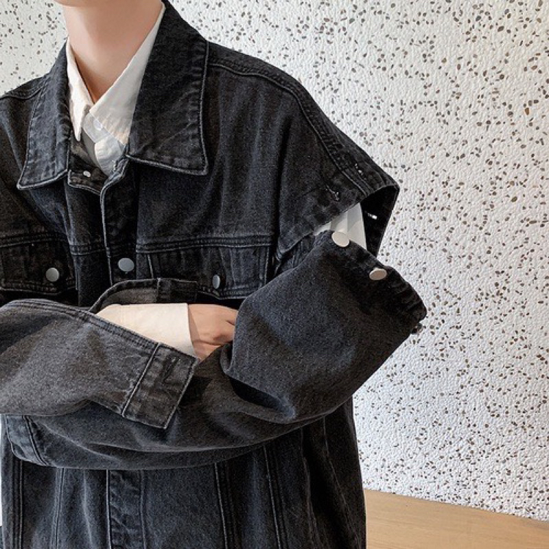 Áo Khoác Jeans Nam Nữ From Rộng Tay Áo Tháo Rời Màu Xanh và Đen Thời Trang Unisex,Chất Vải Dầy Dặn