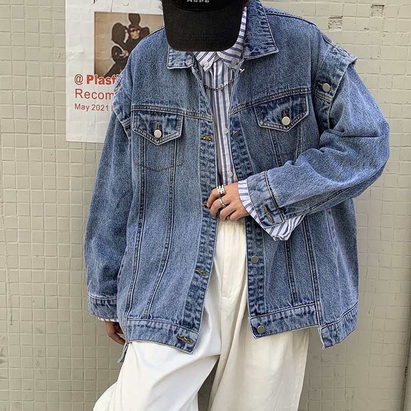 Áo Khoác Jeans Nam Nữ From Rộng Tay Áo Tháo Rời Màu Xanh và Đen Thời Trang Unisex,Chất Vải Dầy Dặn
