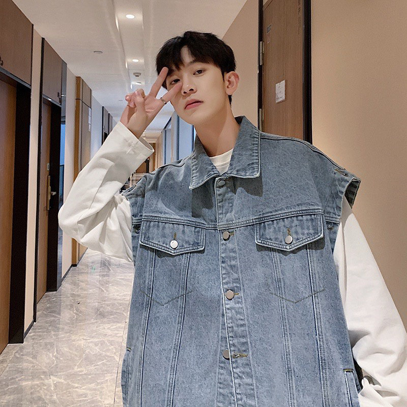 Áo Khoác Jeans Nam Nữ From Rộng Tay Áo Tháo Rời Màu Xanh và Đen Thời Trang Unisex,Chất Vải Dầy Dặn