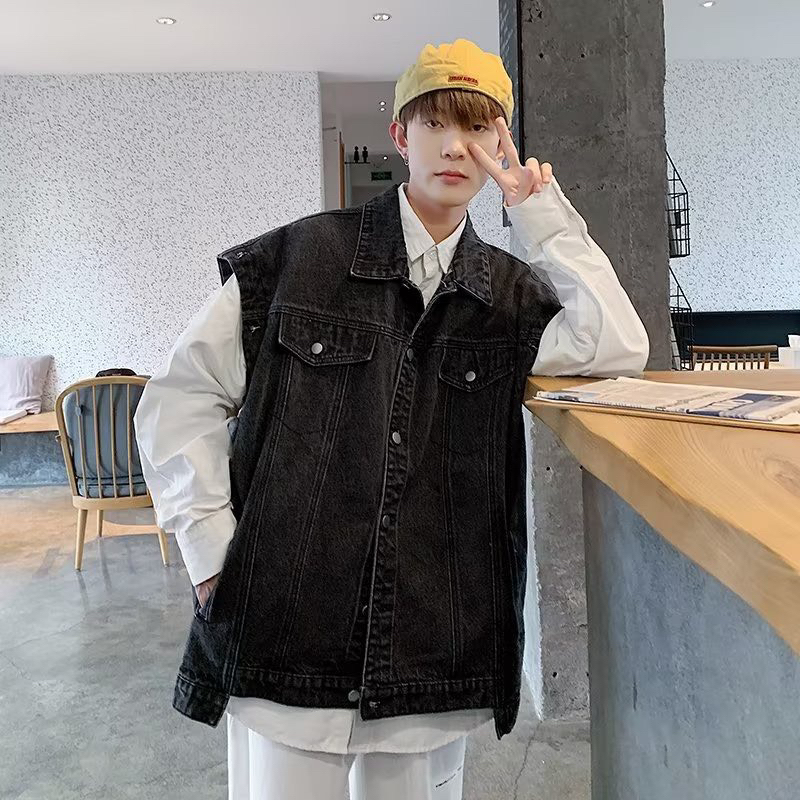 Áo Khoác Jeans Nam Nữ From Rộng Tay Áo Tháo Rời Màu Xanh và Đen Thời Trang Unisex,Chất Vải Dầy Dặn