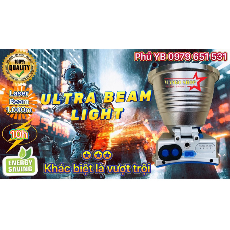 (CHIẾU XA NGÀN MÉT, CHUẨN MỰC MỚI) Đèn Đội Đầu Ultra Beam Light Đẳng cấp Xuyên Đêm
