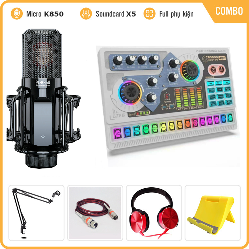 Bộ Mic Hát Livestream Sound Card X5 & Mic Takstar PC-K850. Âm Thanh Cực Hay, Dễ Dàng Lắp Đặt. Độ Bền Cực Cao