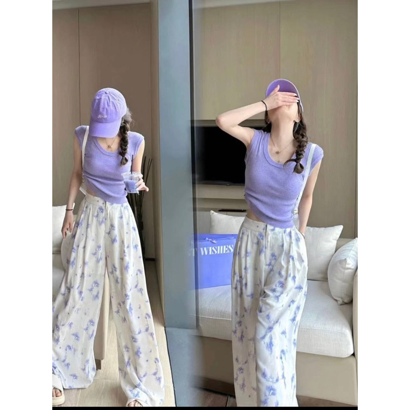 Sét quần suông lụa mix áo sát nách mongtogi phong cách trung