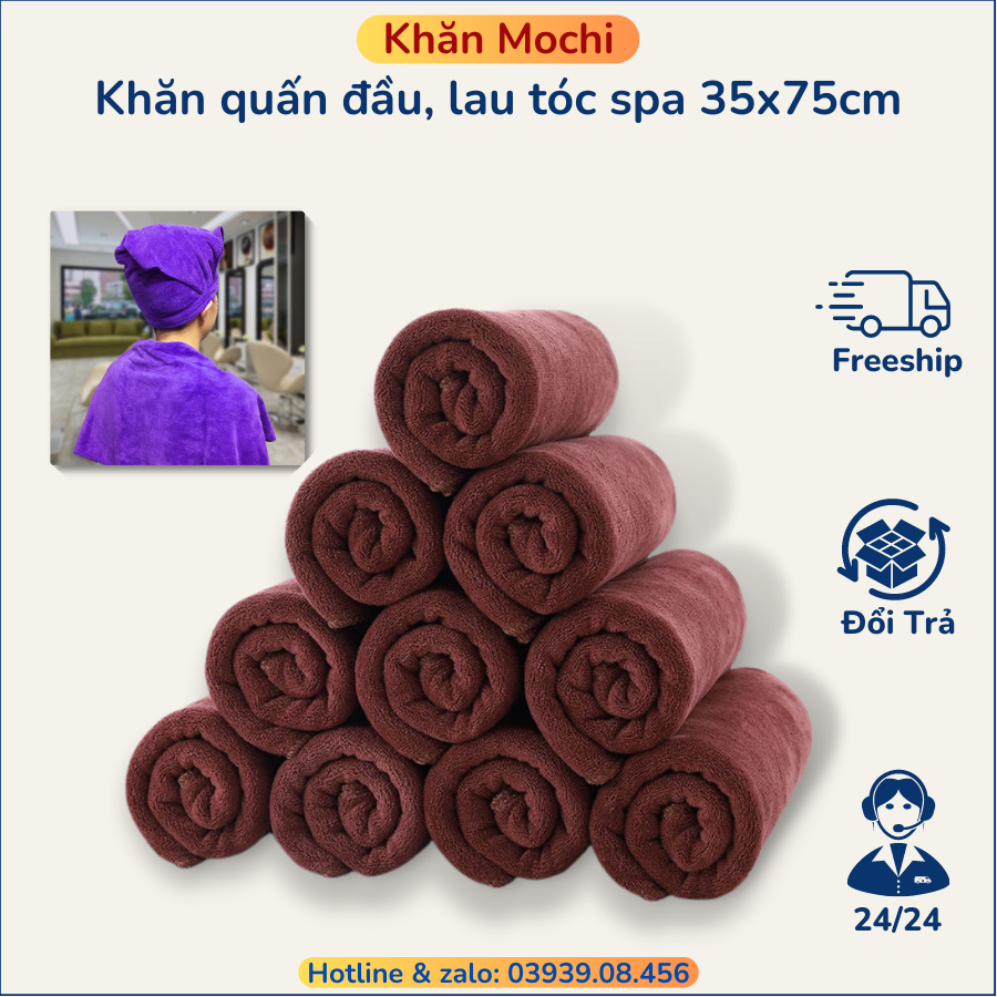 Khăn Gội Đầu Spa Và Salon MOCHI KT 35*75cm, Hàng Loại 1 Siêu THẤM HÚT Không Ra Lông RẺ VÔ ĐỊCH