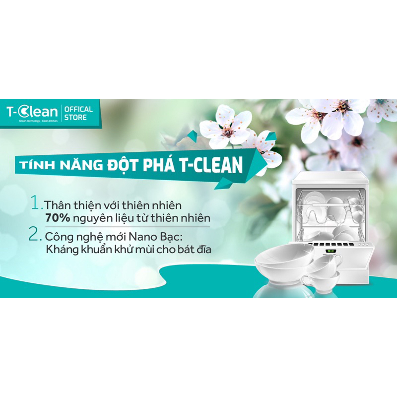 Bột Rửa Bát TClean  ECO - Bột Rửa Chén Dành Cho Máy Rửa Bát Trọng Lượng 1kg Sạch Nhưng Không Lưu Mùi