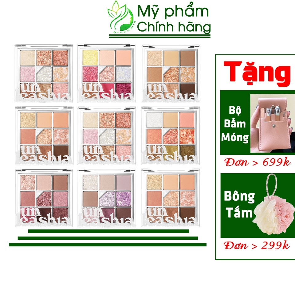 Bảng Phấn Mắt 9 Ô Unleashia Glitterpedia Eye Palette 01 02 03 04 05 06 07 All of Glitter Brown Coralpink Lavender Fog