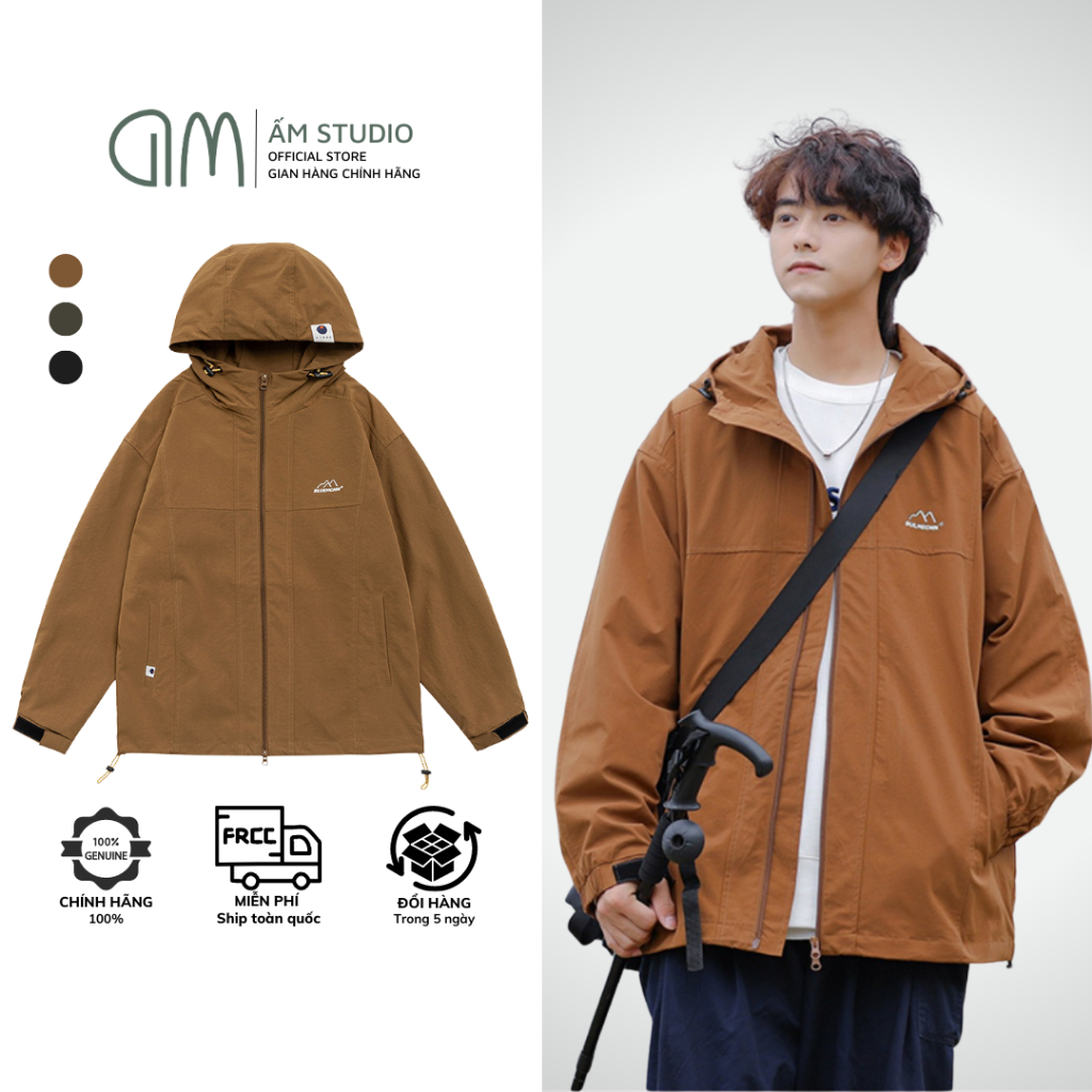 Áo Khoác Gió Dù Nam/ Nữ | Form Basic - Mũ Trùm Đầu - Chất Dù 2 Lớp - Thoáng Mát - Màu Nâu Đất | GDU02 - ẤM STUDIO