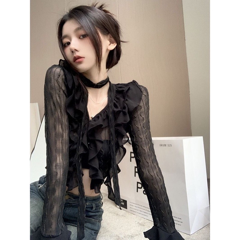 Áo khoác cardigan sexy phối ren tua rua cá tính quyến rũ