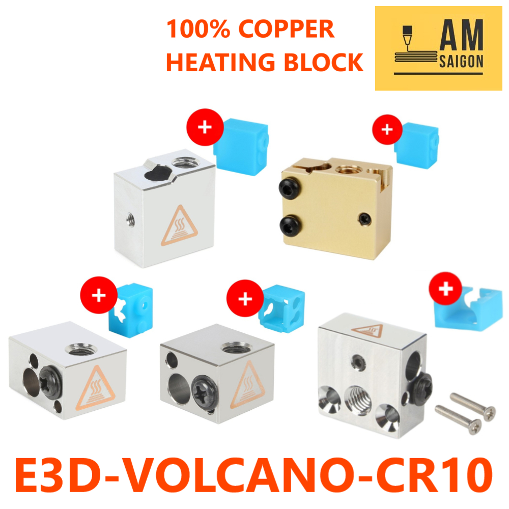 [Tặng silicon] Block gia nhiệt Plated Copper Cr10 E3D NV6 BP6 Volcano khối gia nhiệt cao cấp cho Máy In 3D