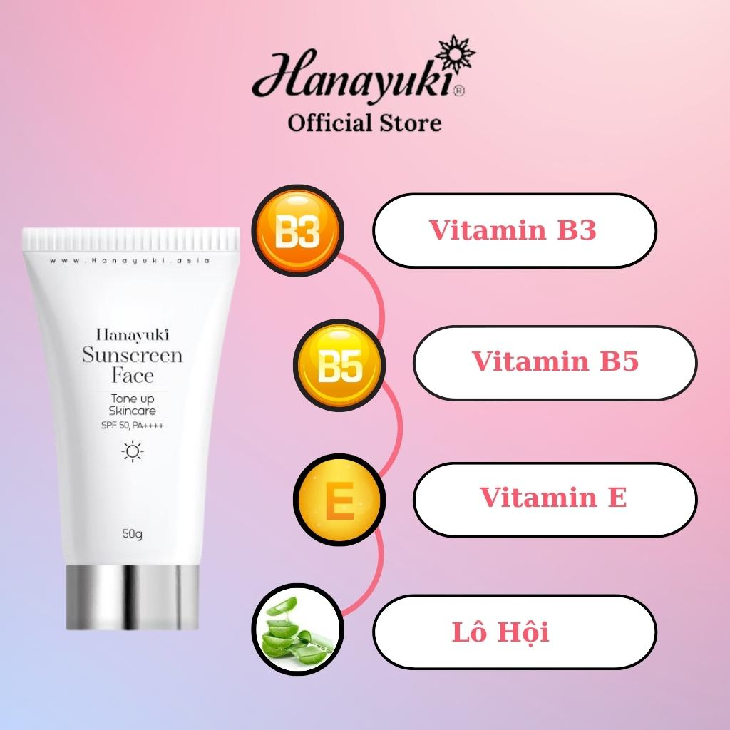 Kem Chống Nắng Hanayuki Sunscreen Face Nâng Tông Dưỡng Trắng SPF 50+/PA++++, Chống Nắng Hanayuki Chính Hãng 50g