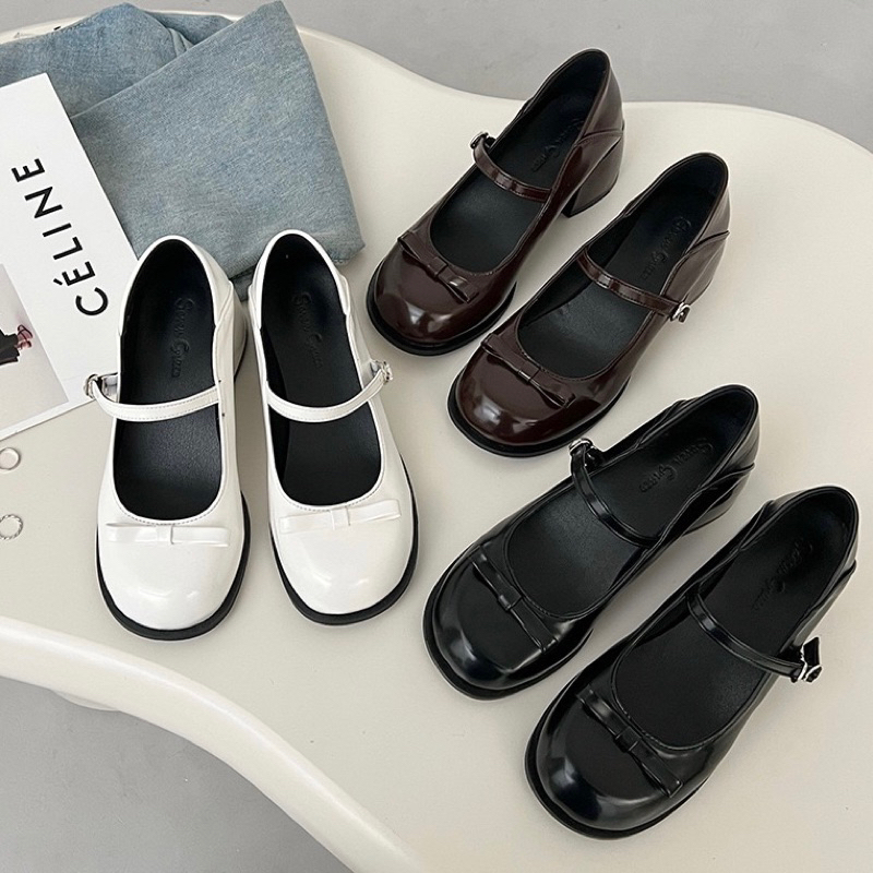 Giày Búp Bê Lolita Mary Jane Đính Nơ Đạp Gót Mũi Tròn Đế 4.5CM - Mã 23D5