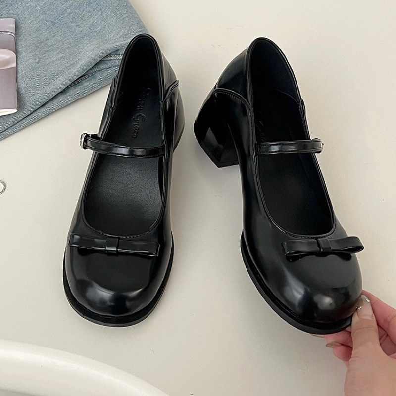 Giày Búp Bê Lolita Mary Jane Đính Nơ Đạp Gót Mũi Tròn Đế 4.5CM - Mã 23D5