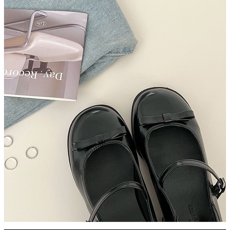 Giày Búp Bê Lolita Mary Jane Đính Nơ Đạp Gót Mũi Tròn Đế 4.5CM - Mã 23D5