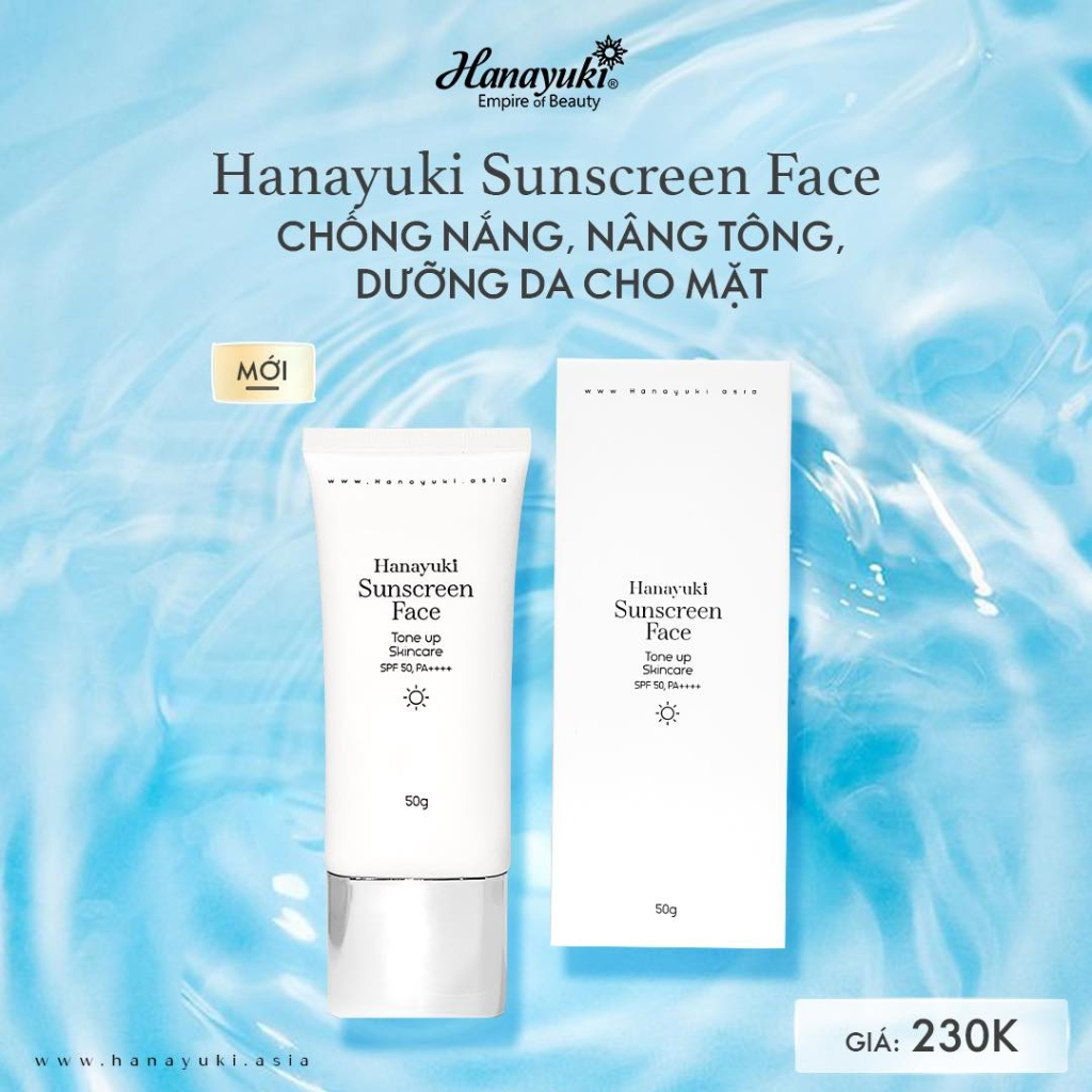 Kem Chống Nắng Hanayuki Sunscreen Face Nâng Tông Dưỡng Trắng SPF 50+/PA++++, Chống Nắng Hanayuki Chính Hãng 50g