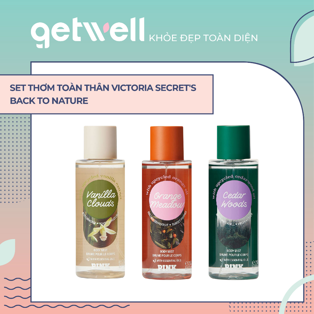 Cedar Woods Vanilla Clouds Orange Meadow Xịt Body Mist + Dưỡng Lotion PINK VICTORIA'S SECRET